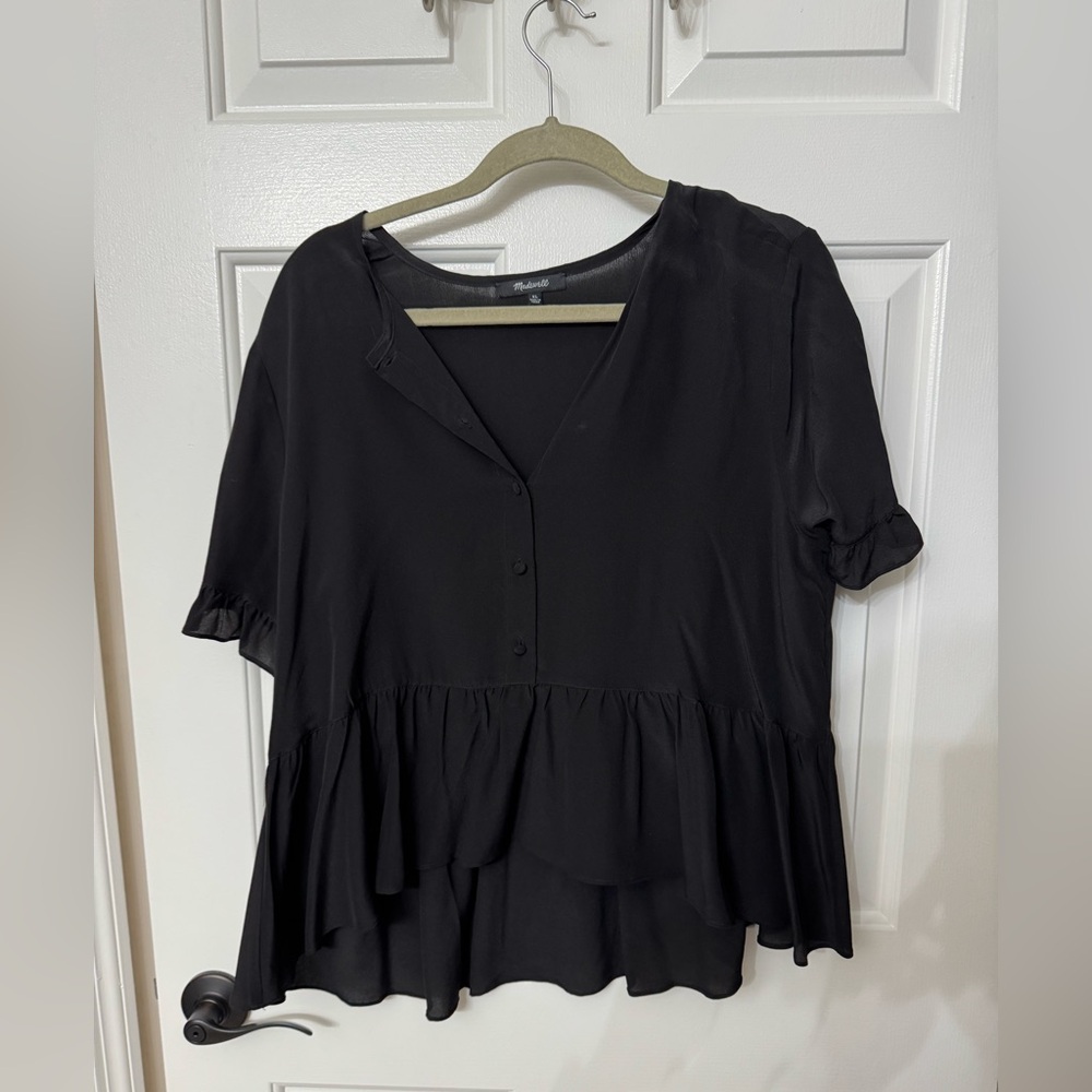 Madewell Black Flutter Sleeve Blouse XL